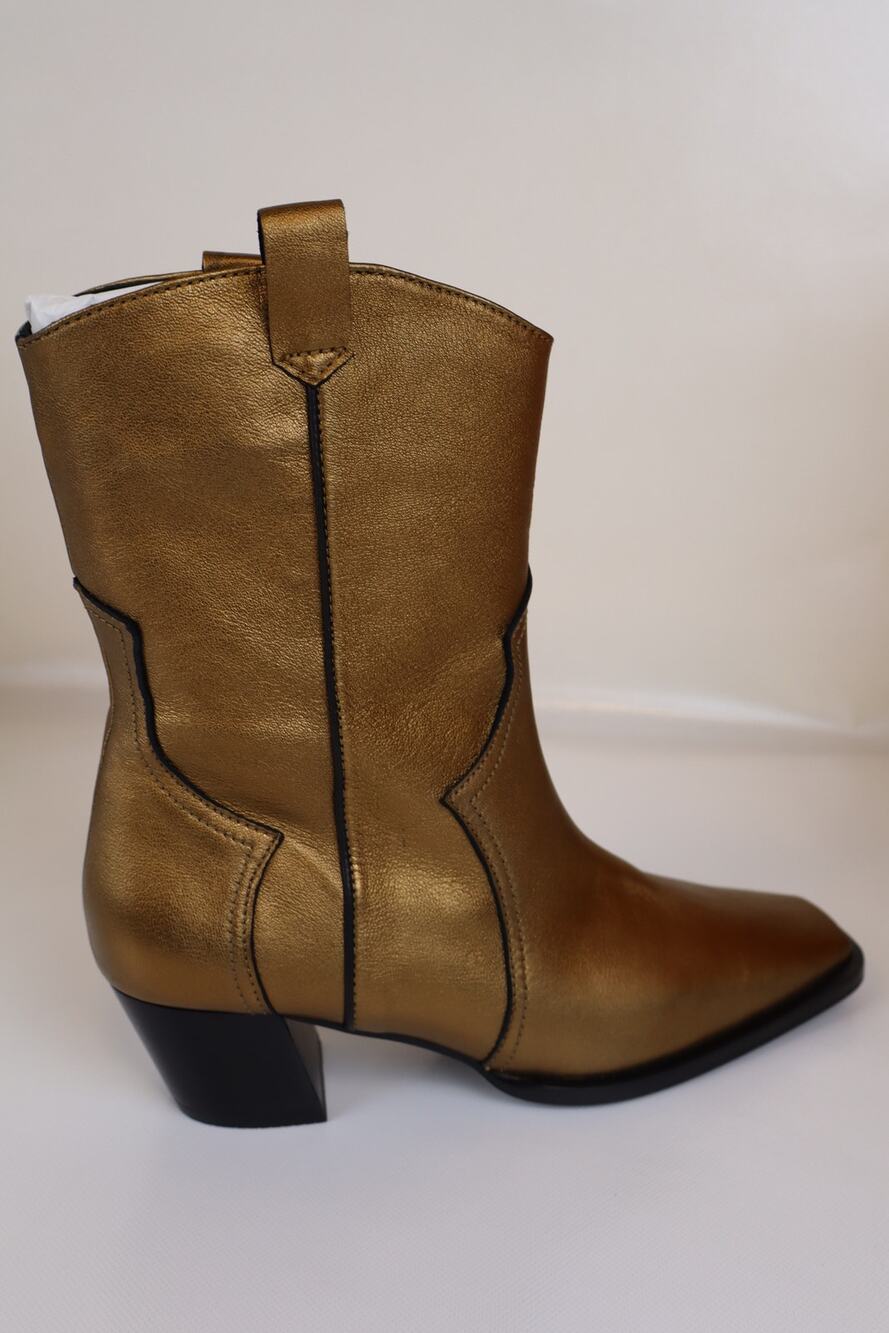NEW Castaner Denise Ankle Boots Women's Gold Heel Cowboy Leather Size 6.5